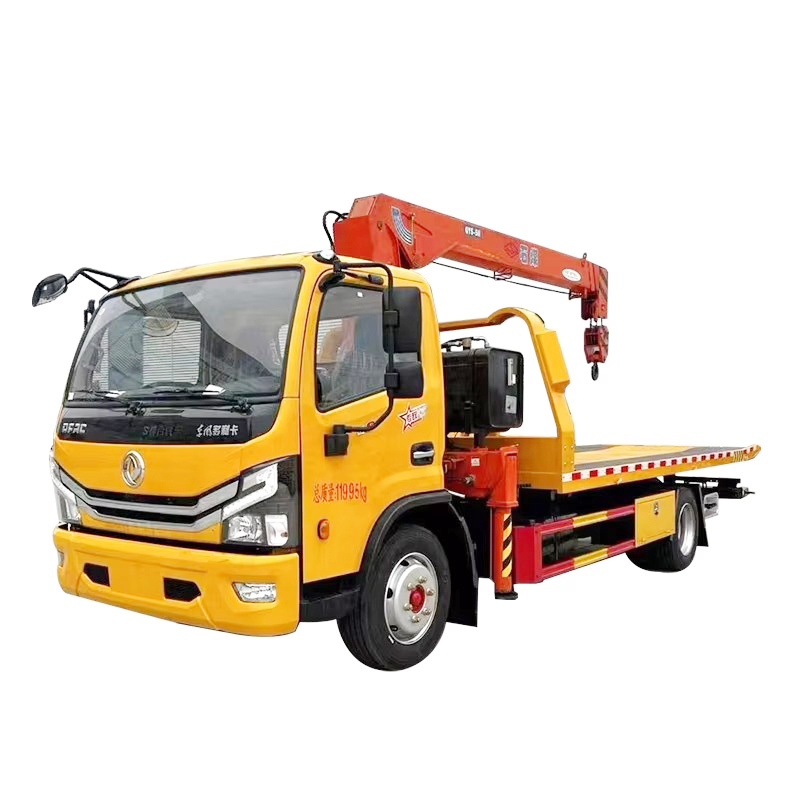 Dongfeng Rollback سحب الشاحنة المثبتة مع 5 طن بوم رافعة شاحنة مسطحة للإنقاذ في حالات الطوارئ
