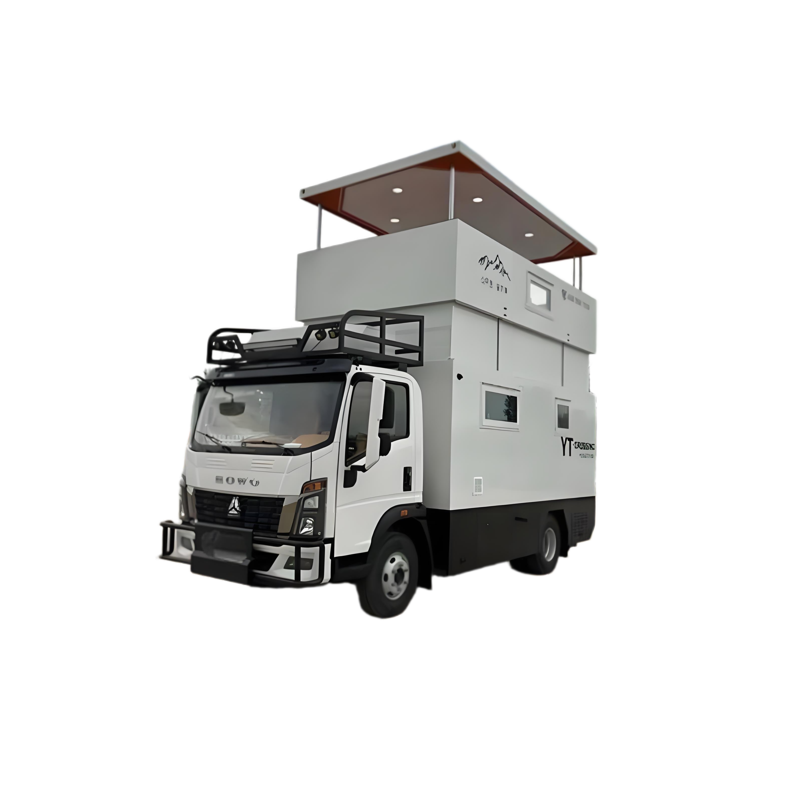 طابقين POP-UP RV HOWO 4X2 4X4 السفر في الهواء الطلق شاحنة التخييم سيارة ترفيهية RV